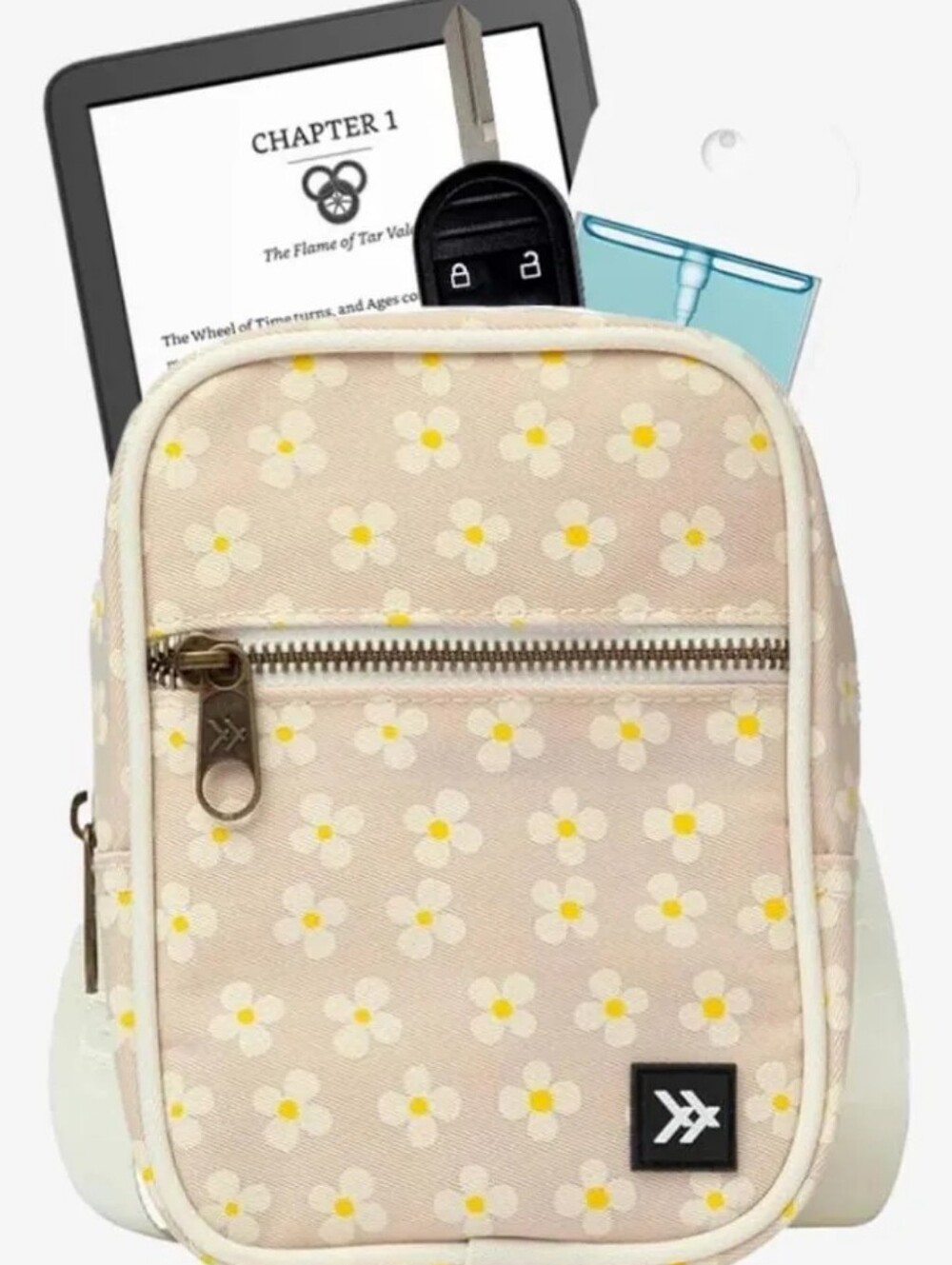 Thread Wallets Beige Daisy Print Compact Crossbody Bag Phone Purse